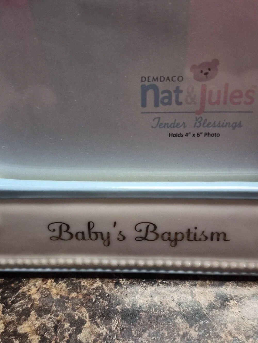 New. Demdaco Ivory Baby Baptism Frame with Cross Accent